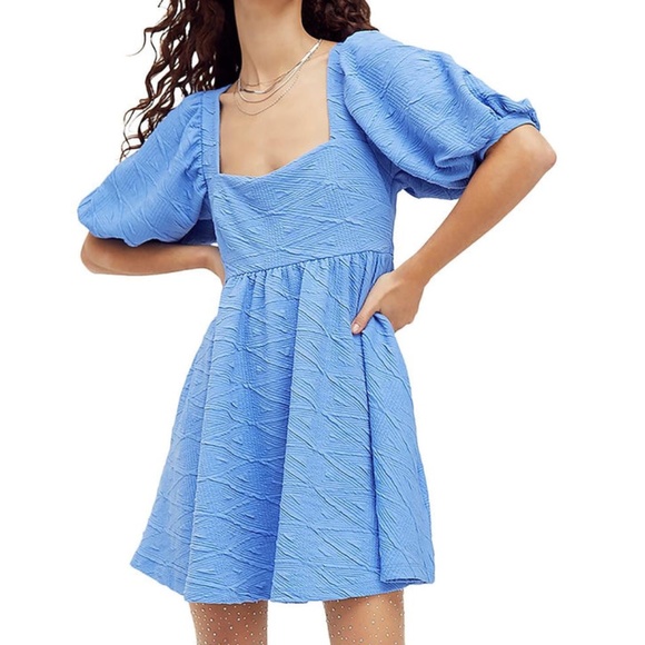 Free People puff sleeve 'Violet Mini Dress' with tie in back - Picture 2 of 8